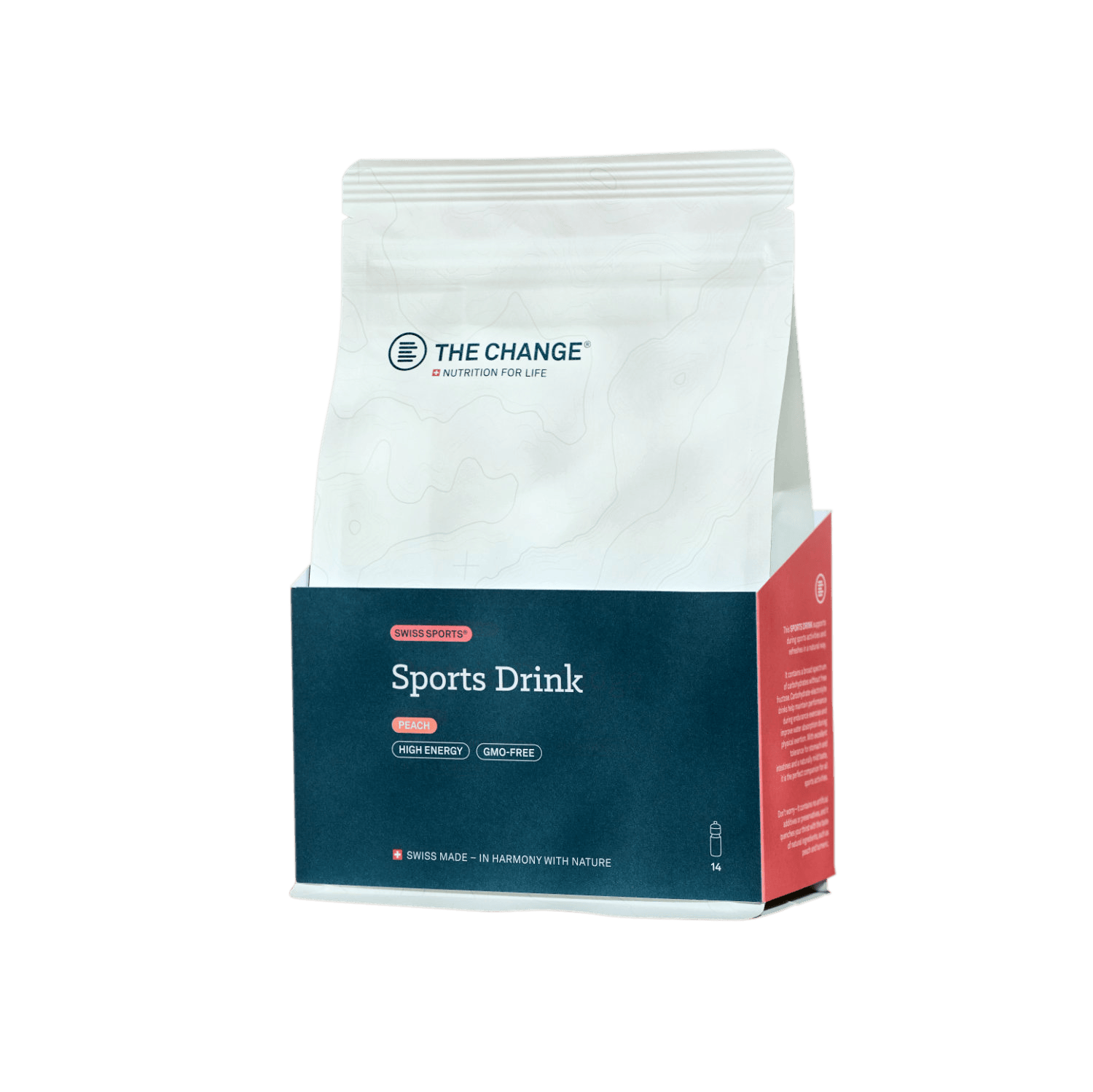 Eco-friendly Sports Drink in white and red packaging, high-energy, vegan, and gluten-free, perfect for athletes.