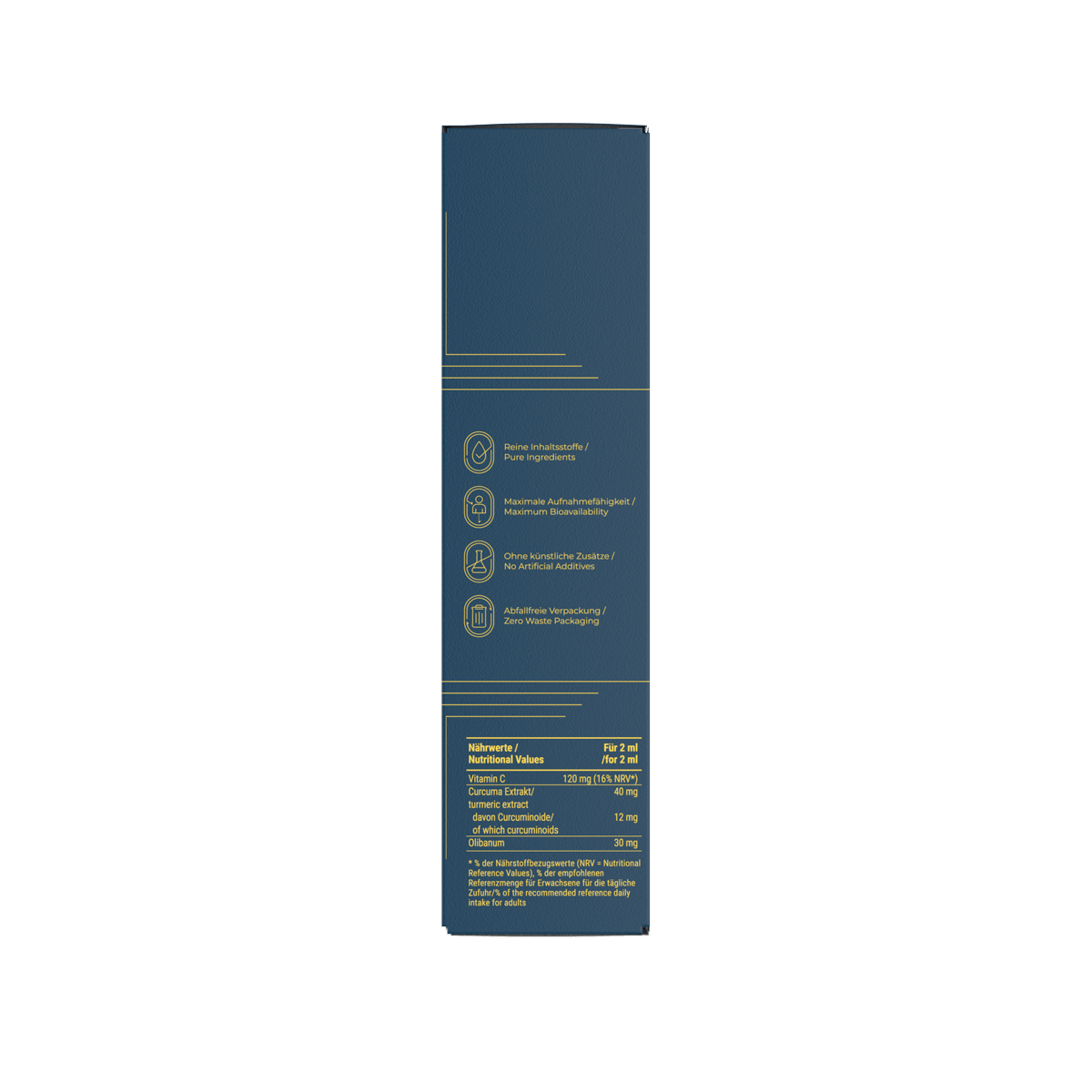 Navy blue and white packaging box with nutritional information, sleek design, ideal for health-conscious consumers.