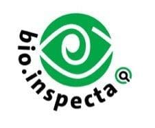 Green and white logo of Bio Inspecta featuring an eye design, emphasizing organic and eco-friendly values.